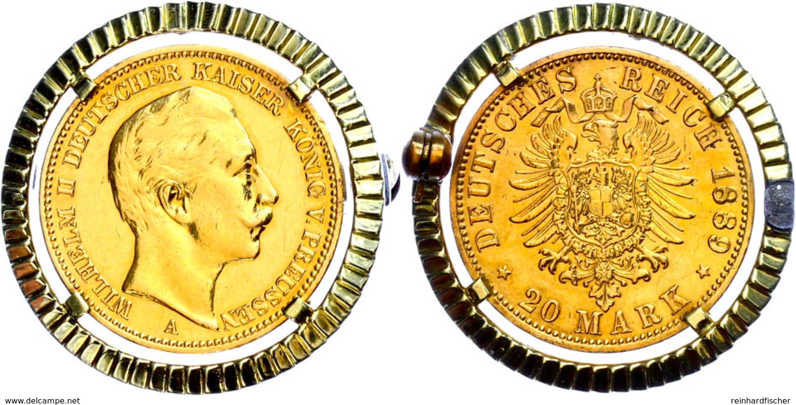 Medaillon, 20 Mark, Gold 1889, Wilhelm II. Von Preussen In Goldfassung, Broschiert (Nadel Abgebrochen), Gewicht Mit Fass - Altri & Non Classificati