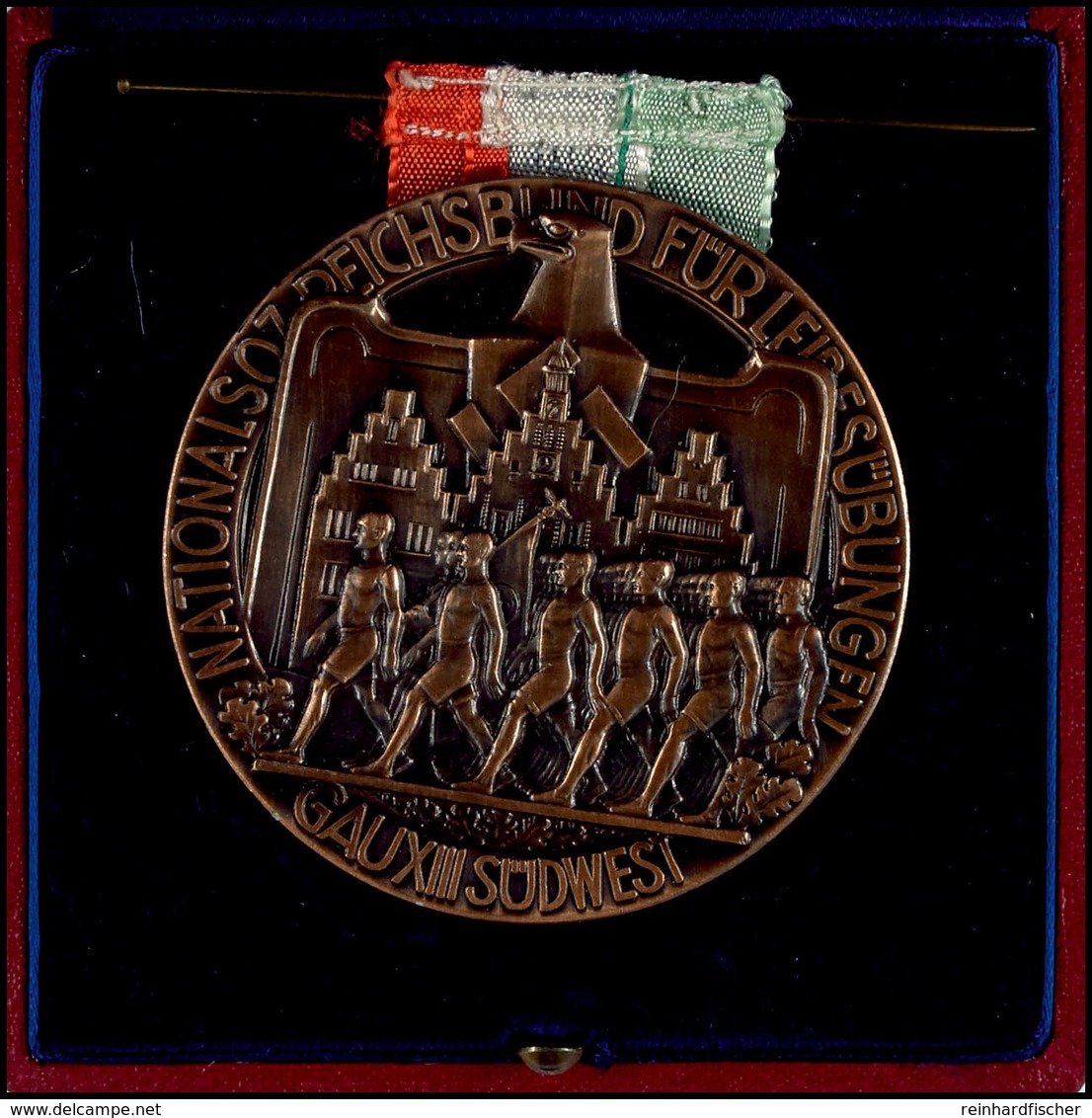 Bronzierte Medaille "Nationalsoz Reichsbund Für Leibesübungen Gau XIII Südwest", Rückseitig Graviert Mit "Hockey-Länderk - Sonstige & Ohne Zuordnung