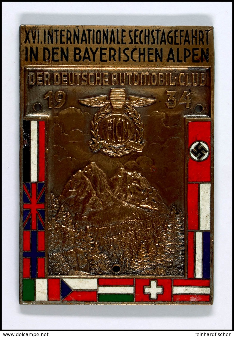 DDAC, Bronzeplakette "XVI. Internationale Sechstagefahrt In Den Bayerischen Alpen - Der Deutsche Automobilclub 1934", Vo - Sonstige & Ohne Zuordnung