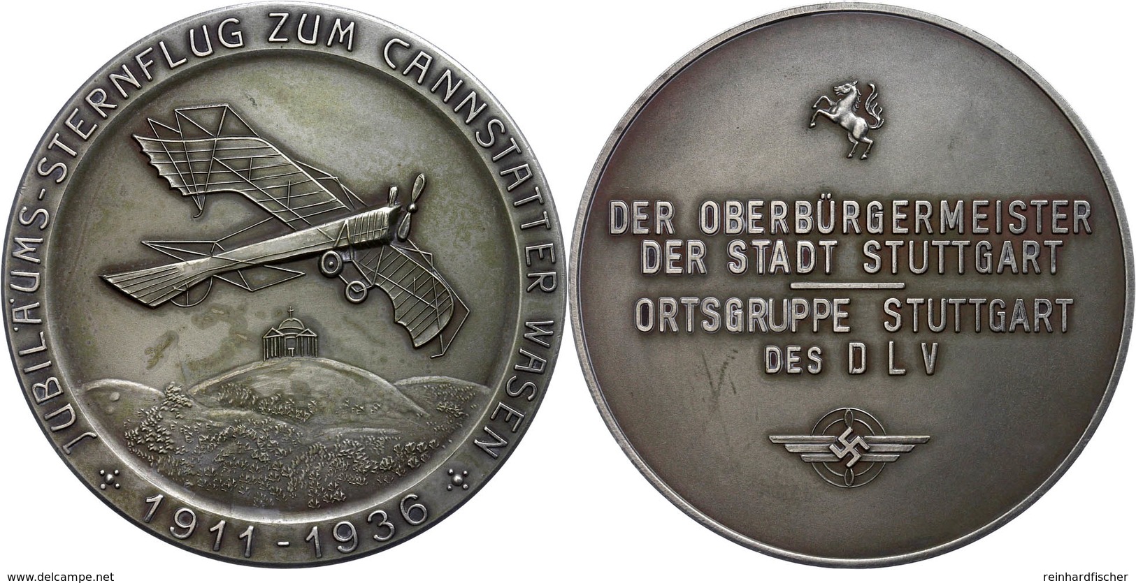 DLV Stuttgart, Medaille Zum Jubiläums-Sternflug Zum Canstatter Wasen 1911-1936 Verliehen Vom Oberbürgermeister, Av: Flug - Sonstige & Ohne Zuordnung