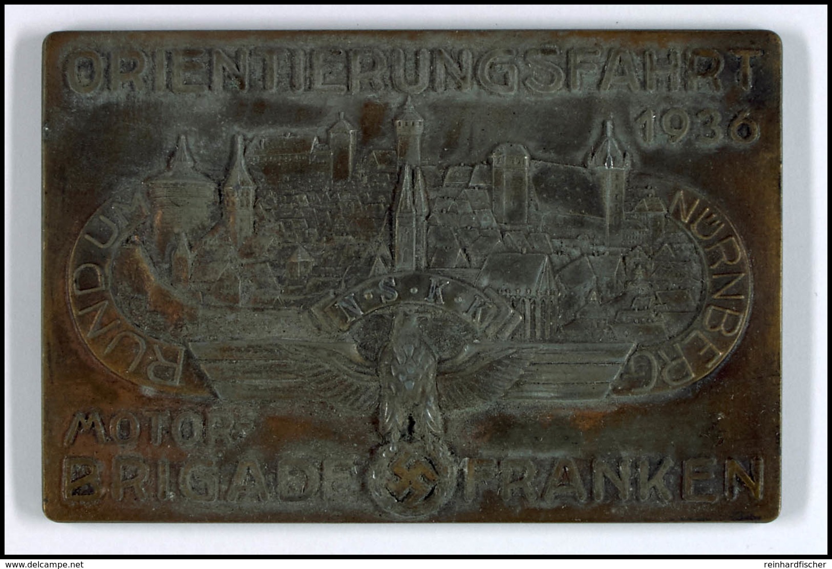 NSKK, Bronzeplakette "Orientierungsfahrt 1936 - Rundum Nürnberg - Motorbrigade Franken", Von C. Balmberger/Nürnberg, 130 - Sonstige & Ohne Zuordnung