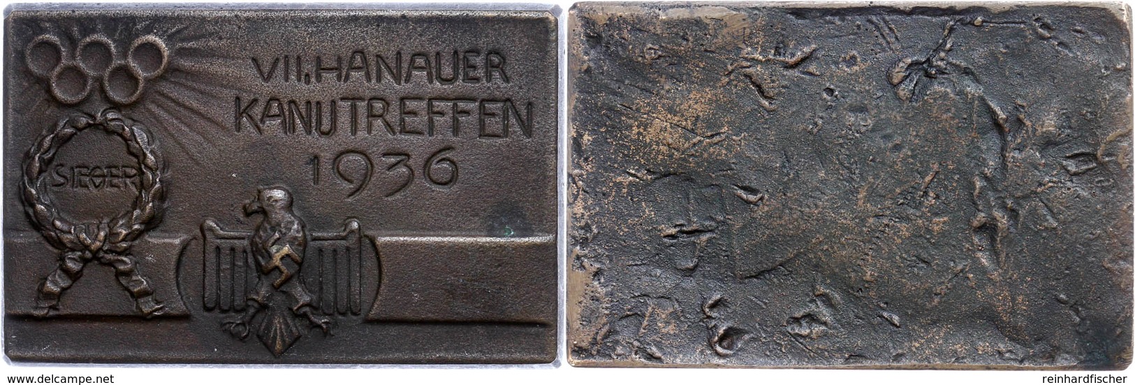 Siegerplakette 1936, Einseitig, Eisenguss, "VII. Hanauer Kanutreffen 1936", 48,98 G, 61x39 Mm, Zustand II.  II - Sonstige & Ohne Zuordnung