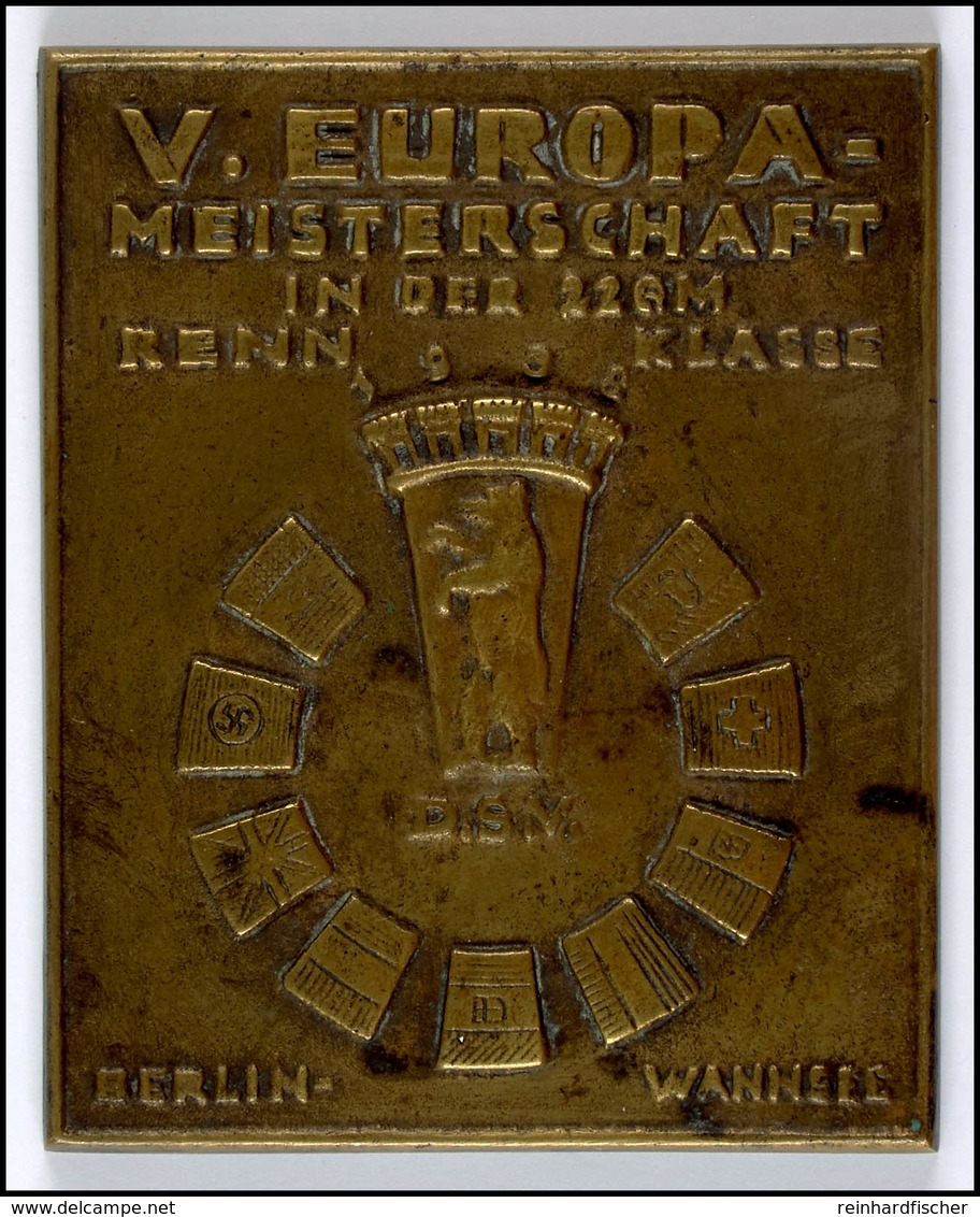 D.S.V., Einseitige Plakette Zur "V. Europameisterschaft In Der 220M Renn Klasse 1938 - Berlin-Wannsee", 231 G, 100x80 Mm - Sonstige & Ohne Zuordnung