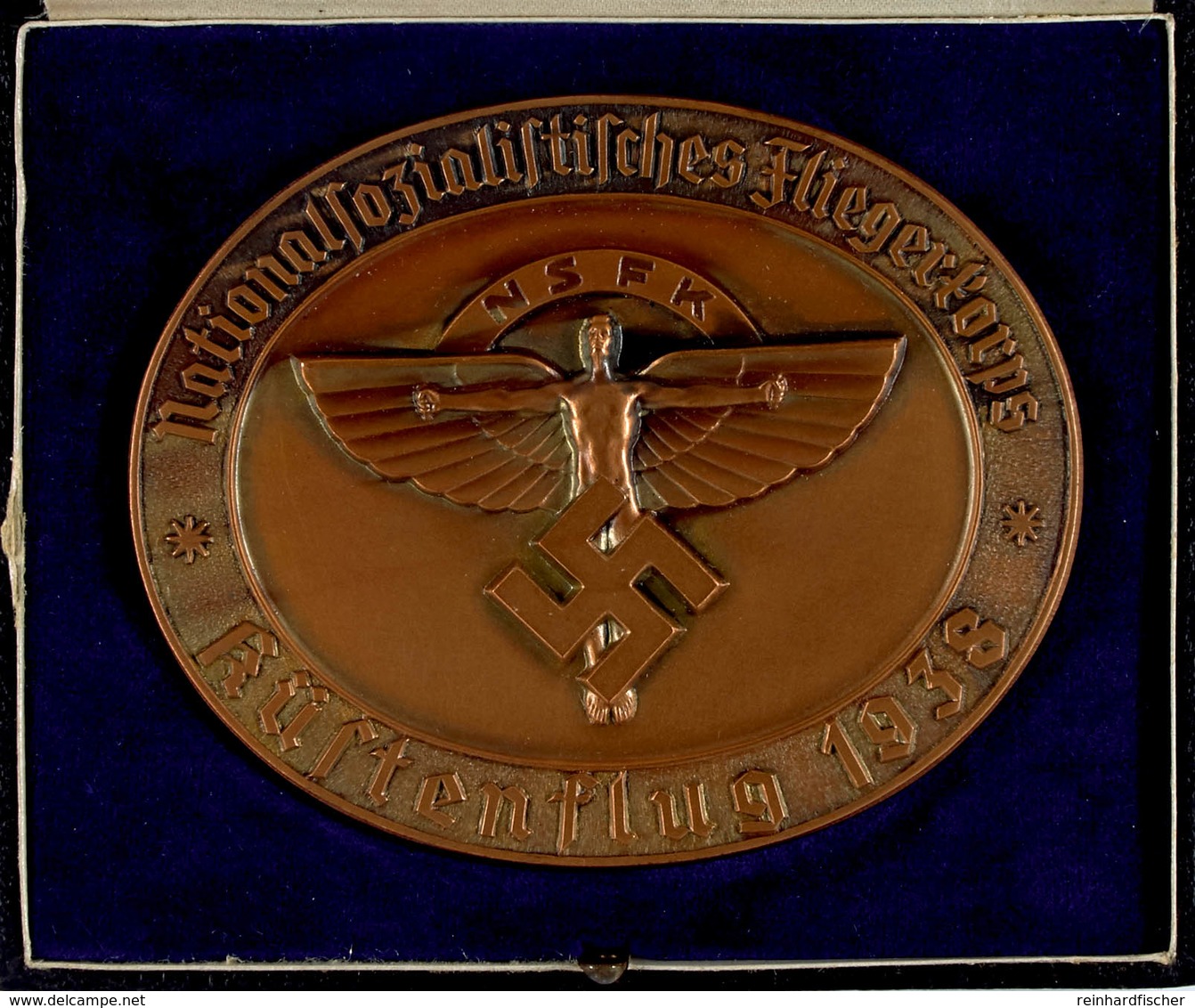 NSFK Bronzeplakette "Küstenflug 1938", Mit Schrift Auf Rückseite, Verleihungsnummer 670, 70,35 G, 95x76 Mm, Dabei Besitz - Andere & Zonder Classificatie