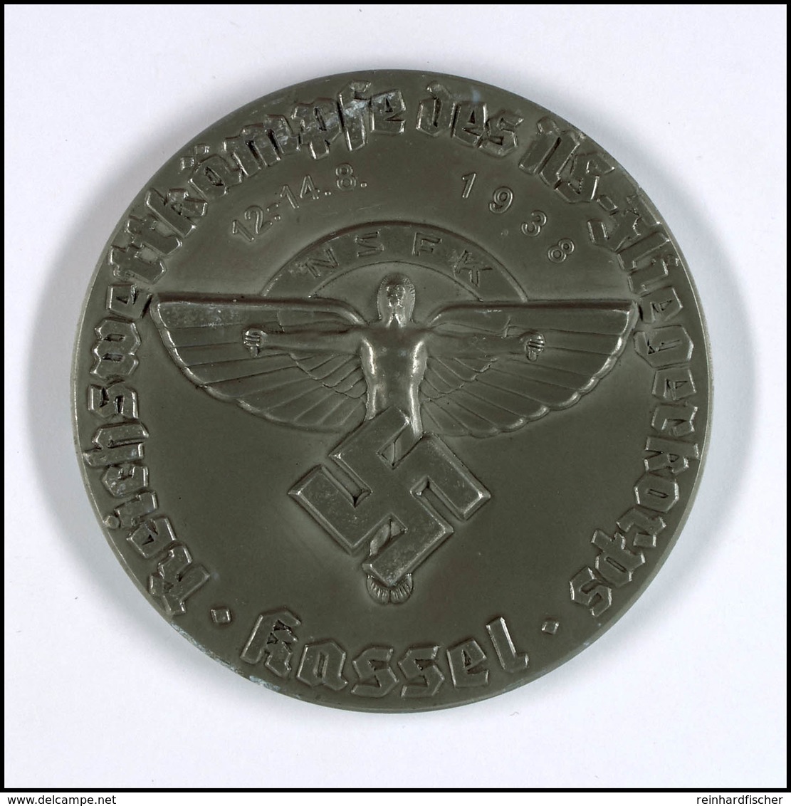 NSFK, Silberne Siegermedaille 1938, Leichtmetall, "NSFK Reichswettkämpfe Des NS-Fliegerkorps Kassel 12.-14.8.1938", Eins - Sonstige & Ohne Zuordnung