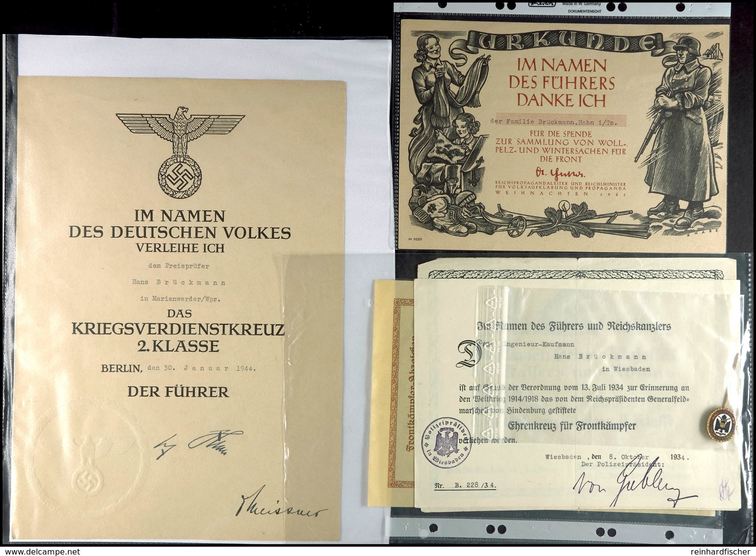 Urkundennachlass Mit Besitzzeugnis Frontkämpfer-Abzeichen Des Weltkrieges 1914-1918, Datiert 27. Juni 1934, Mit Abzeiche - Documents