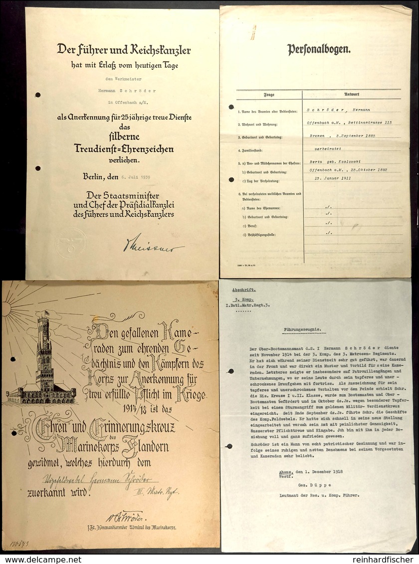 Verleihungsurkunde Für Das Silberne Treudienst-Ehrenzeichen, Datiert Berlin 6. Juli 1939, Mit Kleinem Reichssiegel, Widm - Documents