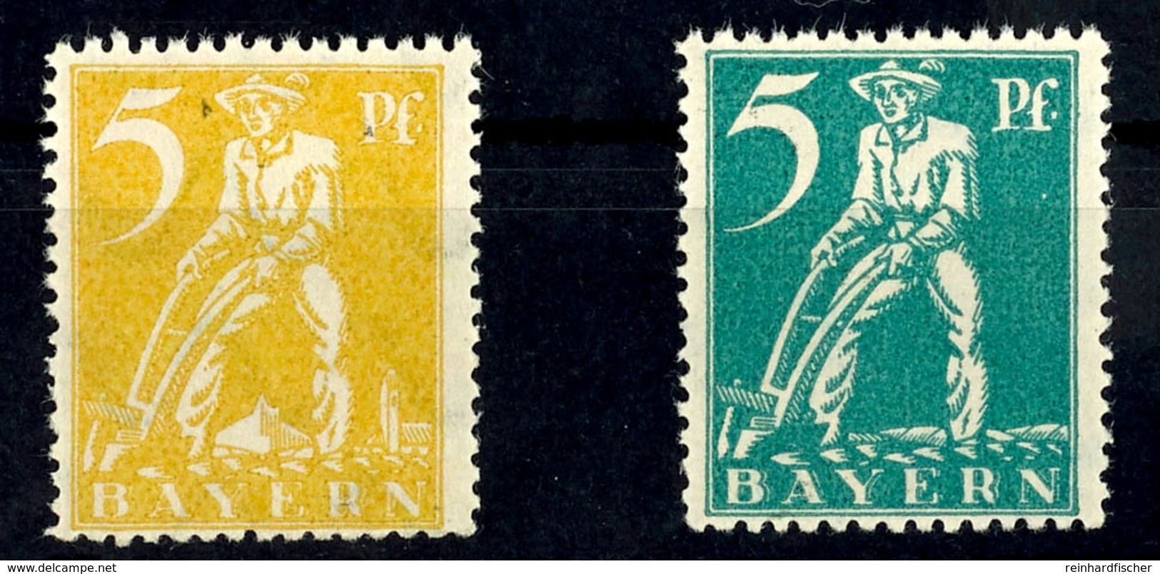 5 Pfg. Landmann, Farbproben In Olivgelb Und Blaugrün, Postfrisch, Geprüft Helbig BPP, Katalog: 178Pr. ** - Altri & Non Classificati