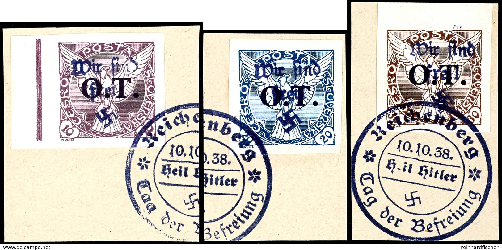 10 Heller, 20 Heller Und 30 Heller Zeitungsmarken Je Mit Handstempel-Aufdruck "Wir Sind Frei! + Hakenkreuz", Tadellos Ge - Other & Unclassified