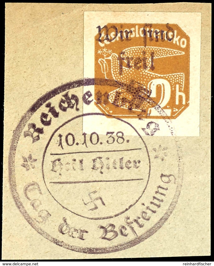 2 Heller Zeitungsmarke Mit Handstempelaufdruck "Wir Sind Frei! + Hakenkreuz", Tadellos Gestempelt "Reichenberg 10.10.38" - Other & Unclassified