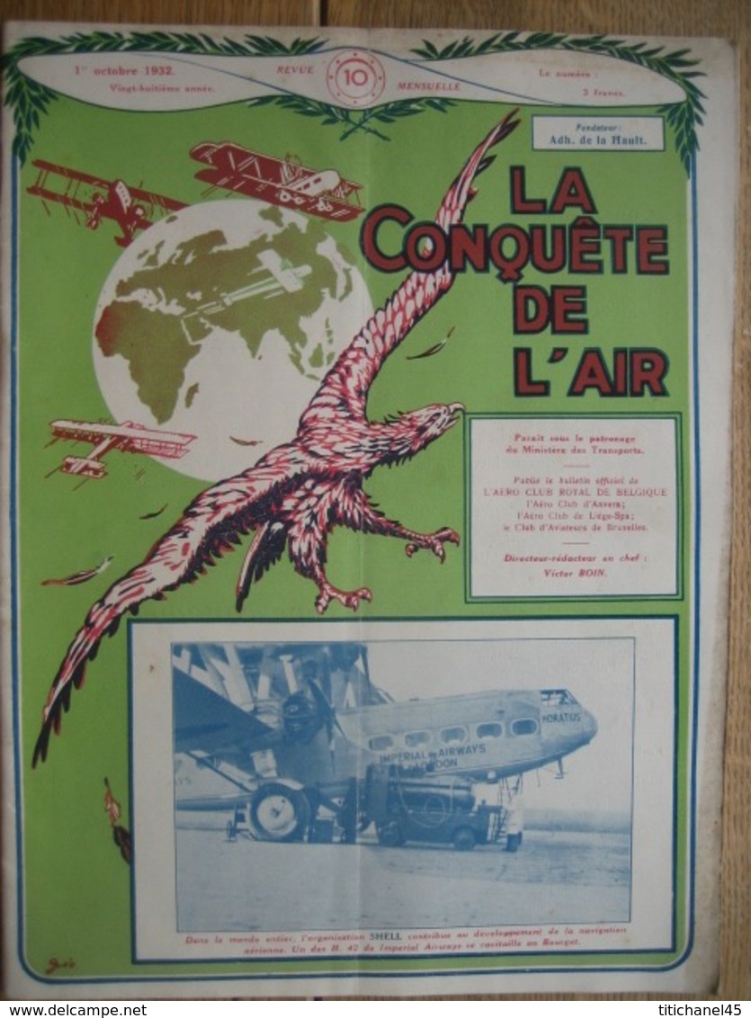 LA CONQUETE DE L'AIR 1932 N°10 - R.W.D. 6 - HEINKEL 64 - KLEMM ARGUS - P.Z. L. 19 - SABENA AU CONGO-STAMPE-VERTONGEN III - AeroAirplanes