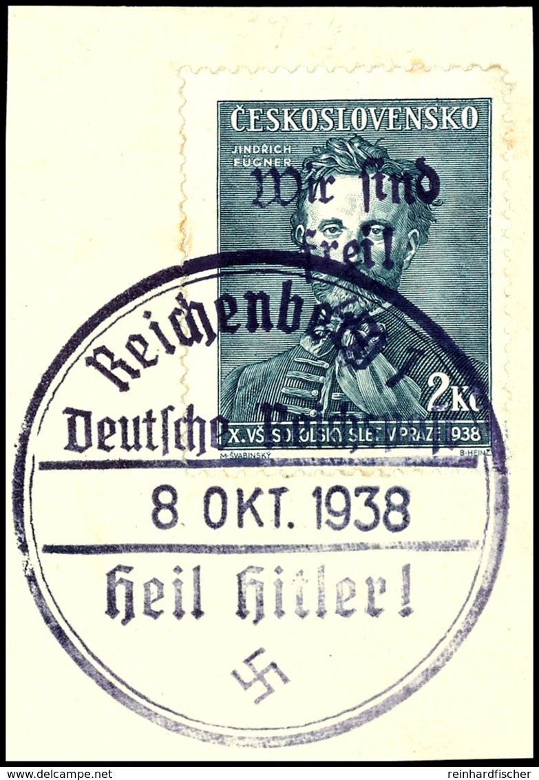 2 Kc. Fügner Mit Handstempel-Aufdruck "Wir Sind Frei! + Hakenkreuz", Gestempelt "Reichenberg 1 / 8. Okt. 1938" Auf Brief - Other & Unclassified