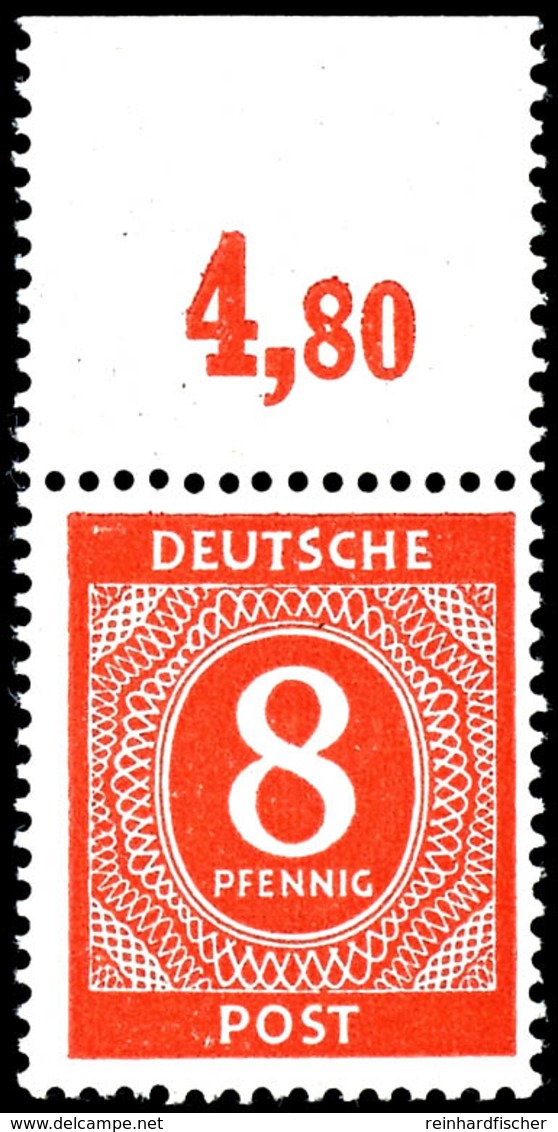 8 Pfg. Ziffer Orangerot, Plattendruck Mit Durchgezähntem Oberrand, Postfrisch, Fotobefund Arge Kontrollrat, Mi. 1.000.-, - Sonstige & Ohne Zuordnung