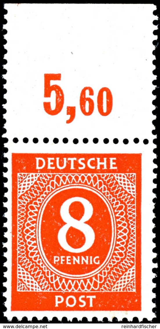 8 Pfg. Ziffer Orangerot, Plattendruck Mit Durchgezähntem Oberrand, Postfrisch, Fotobefund Arge Kontrollrat, Mi. 200.-, K - Other & Unclassified