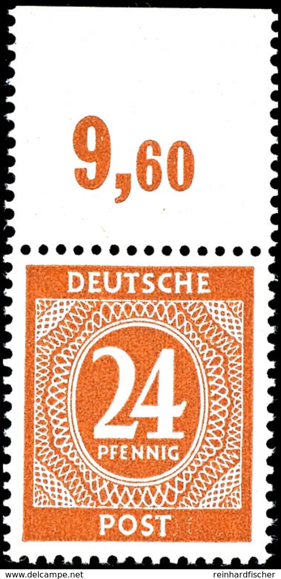 24 Pfg. Ziffer Braunorange, Plattendruck Mit Durchgezähntem Oberrand, Postfrisch, Geprüft Schlegel A. BPP, Mi. 1.600.-,  - Other & Unclassified