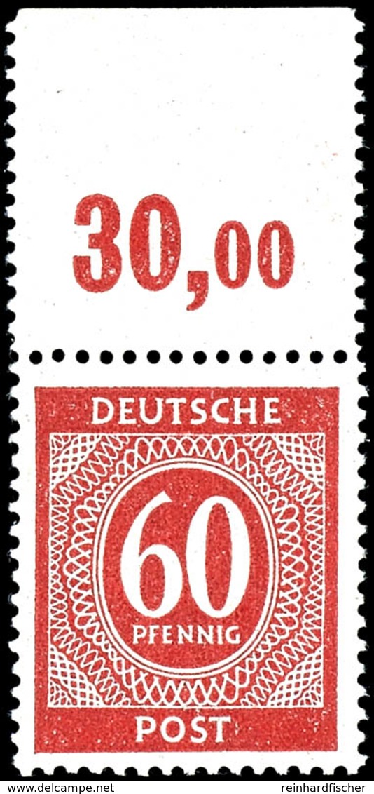 60 Pfg. Ziffer Rot, Plattendruck Mit Durchgezähntem Oberrand, Postfrisch, Fotobefund Arge Kontrollrat, Mi. 300.-, Katalo - Sonstige & Ohne Zuordnung