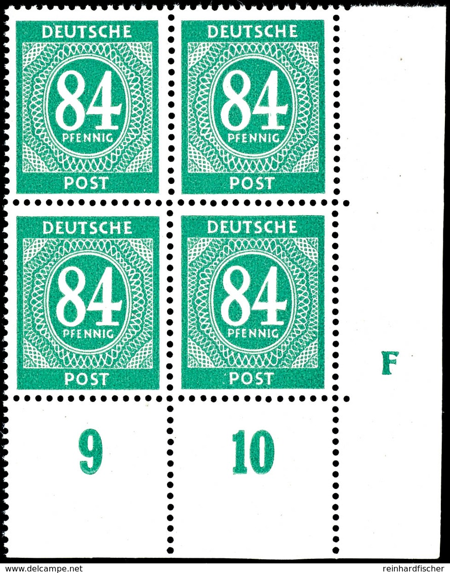 84 Pfennig Ziffer, 4er-Block Aus Der Rechten Unteren Bogenecke Mit Druckerzeichen "F", Postfrisch, Michelwert 250., Kata - Altri & Non Classificati