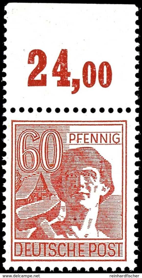 60 Pfg. Arbeiter Braunrot Plattendruck Mit Durchgezähntem Oberrand, Postfrisch, Mi. 400.-, Katalog: 956bPORdgz ** - Sonstige & Ohne Zuordnung