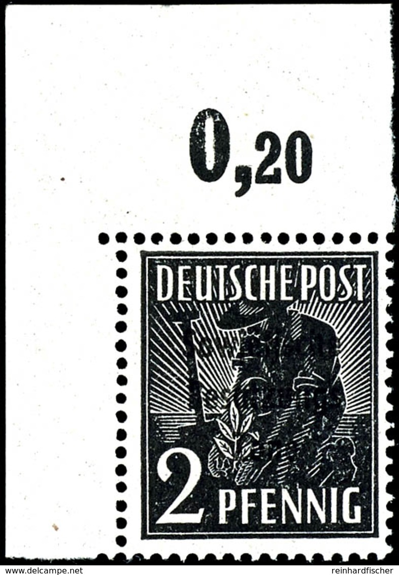 2 Pfg. Arbeiter Schwarz, Plattendruck Aus Der Linken Oberen Bogenecke, Postfrisch, Fotobefund Paul BPP, Mi. 700,-, Katal - Other & Unclassified