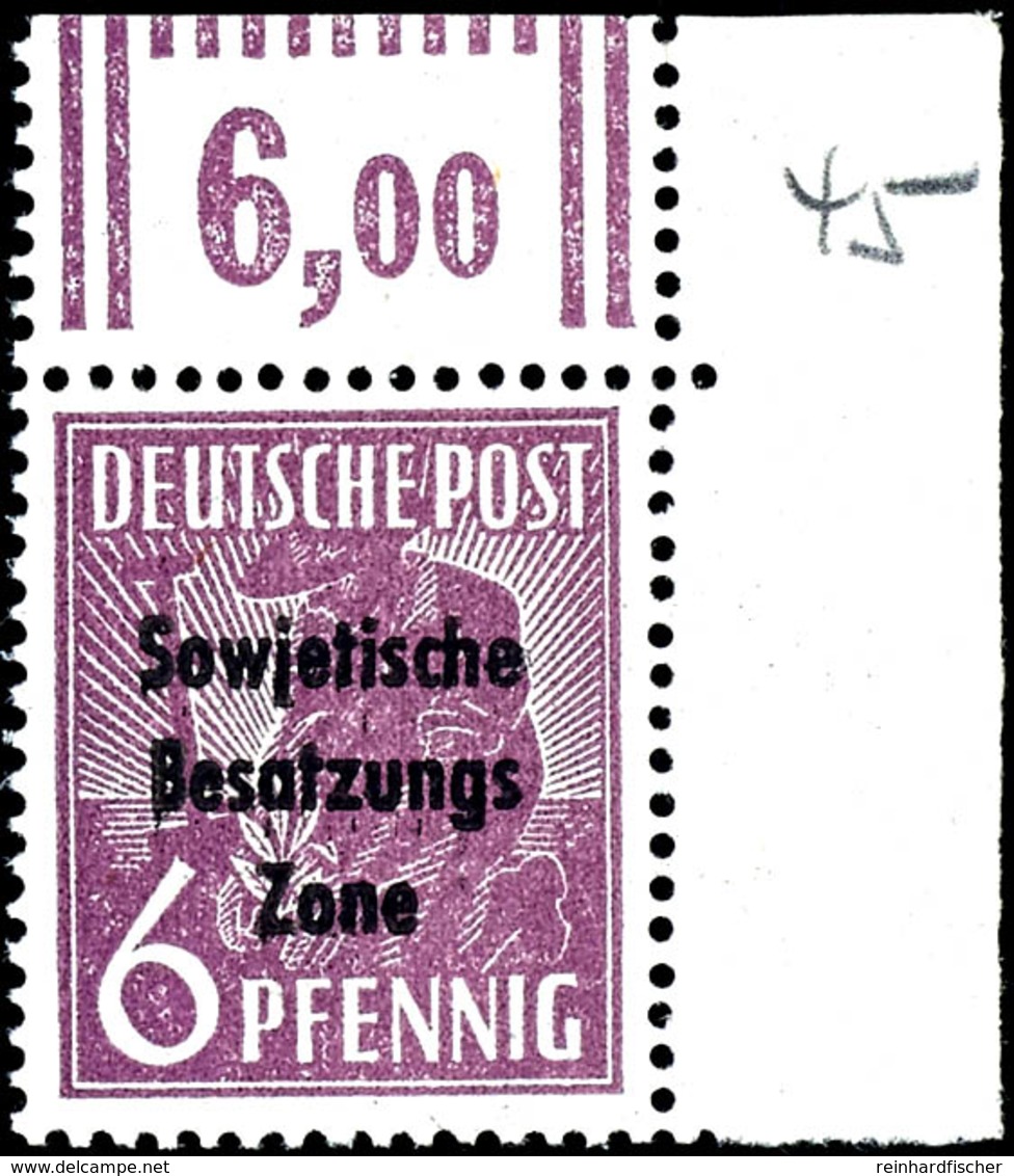 6 Pfg. Arbeiter Dunkelrotviolett, Walzendruck Vom Rechten Oberen Bogenrand, Postfrisch, Geprüft Paul BPP, Mi. 600,-, Kat - Autres & Non Classés