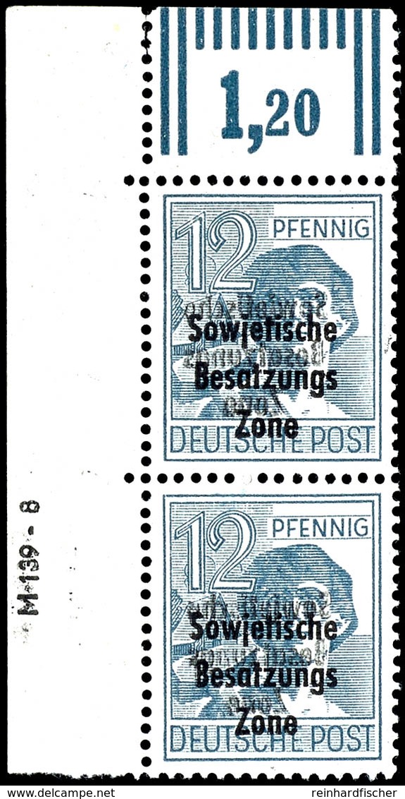 12 Pfg. Arbeiter, Walzendruck Mit Zusätzlichem Druck Auf Die Gummiseite, Senkrechtes Aus Der Linken Oberen Bogenecke Mit - Sonstige & Ohne Zuordnung