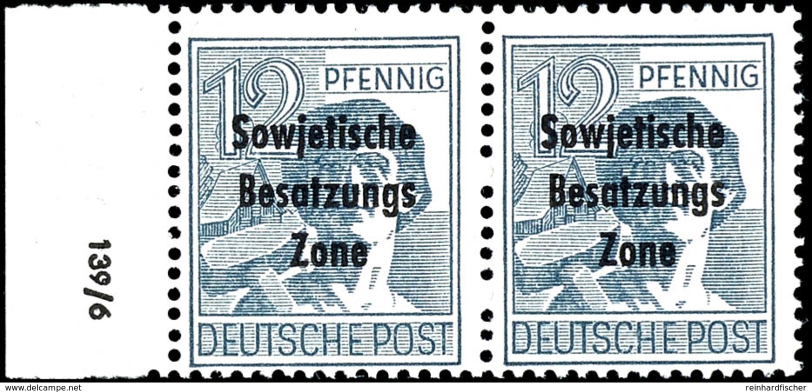 12 Pfg. Arbeiter, Waagerechtes Paar Vom Linken Bogenrand Mit Druckvermerk "139 / 6", Postfrisch, Mi. 350,-, Katalog: 186 - Other & Unclassified