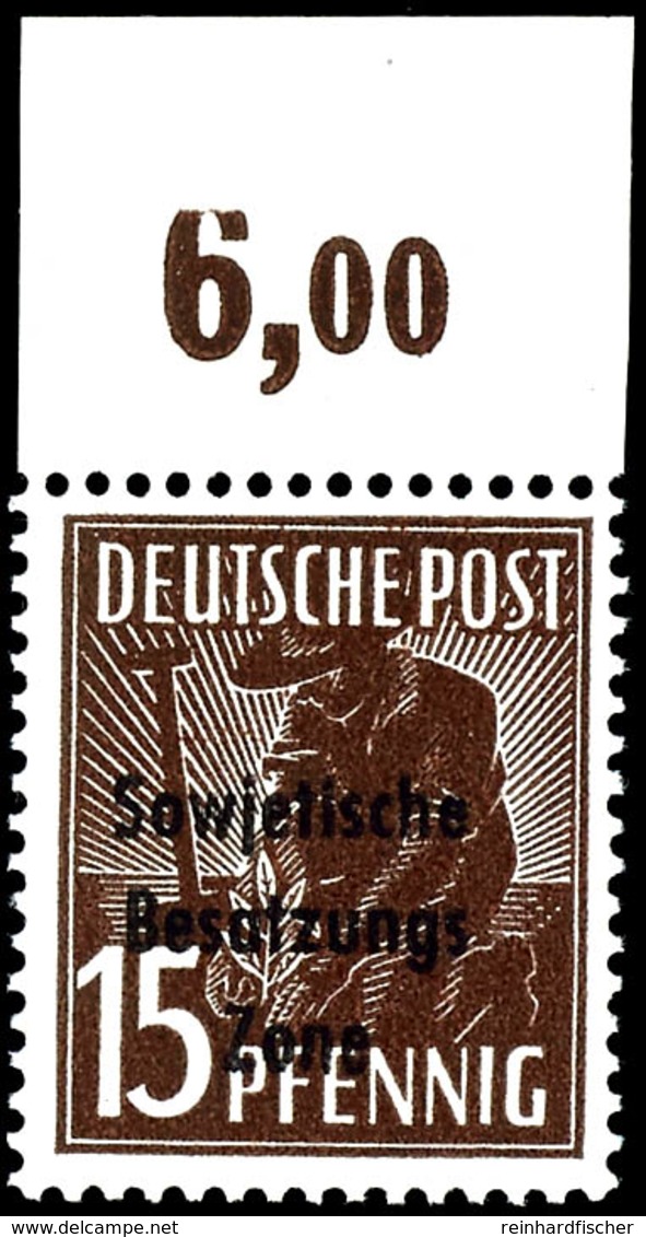 15 Pfg. Arbeiter Schwarzsiena, Plattendruck Vom Oberrand, Postfrisch, Fotokurzbefund Paul BPP, Mi. 1200,-, Katalog: 187b - Altri & Non Classificati