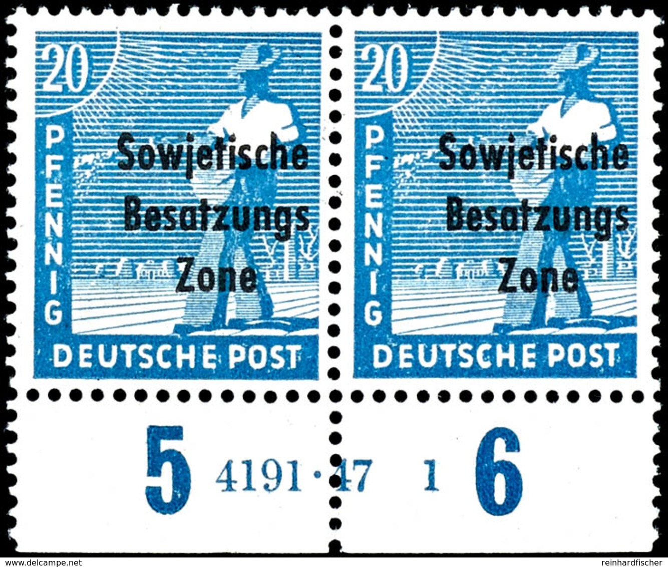 20 Pfg. Arbeiter Blau, Waagerechtes Paar Vom Bogenunterrand Mit Seltener HAN "4191.47 1" Postfrisch, Im Unterrand Zwei Z - Other & Unclassified