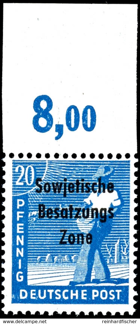 20 Pfg. Arbeiter Kobalt, Plattendruck Mit Nicht Durchgezähntem Oberrand, Postfrisch, Fotokurzbefund Paul BPP, Mi 1200,-, - Other & Unclassified