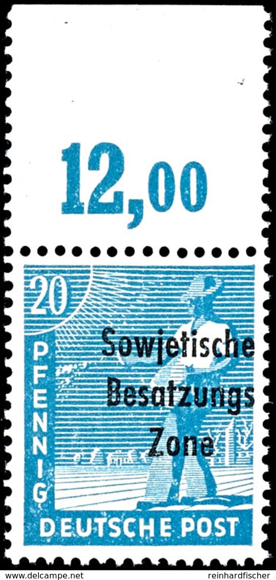 20 Pfg. Arbeiter Grünlichblau, Plattendruck Mit Durchgezähntem Oberrand, Postfrisch, Fotobefund Paul BPP, Mi. 150,-, Kat - Other & Unclassified