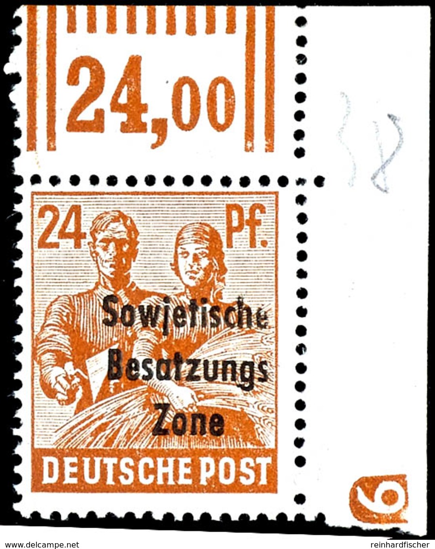 24 Pfg. Arbeiter Aus Der Rechten Oberen Bogenecke Mit Druckerzeichen "6" Negativ, Postfrisch, Im Oberrand Große Heftstel - Autres & Non Classés