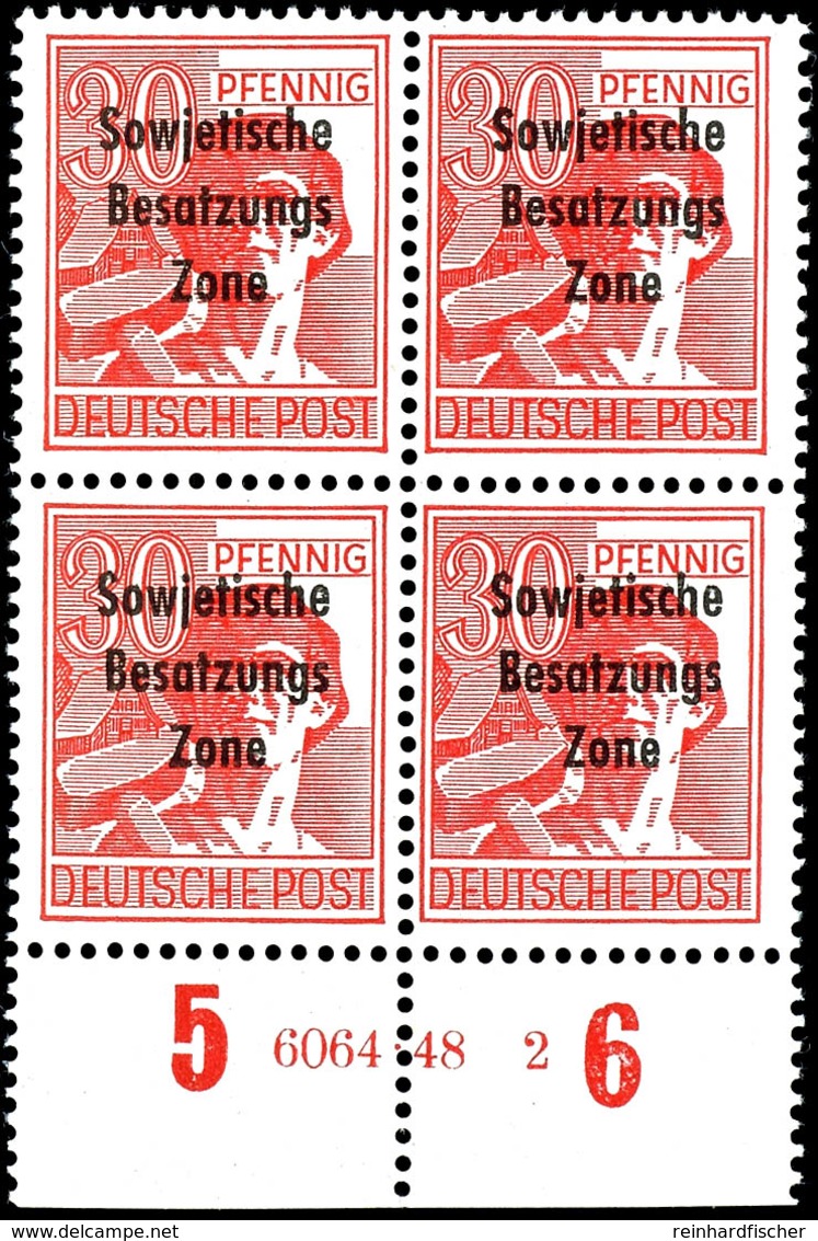 30 Pfg. Arbeiter Rot, 4er-Block Und Waagerechtes Paar Vom Bogenunterrand Mit HAN "4100.47 2" Bzw. "6064.48 2", Postfrisc - Other & Unclassified