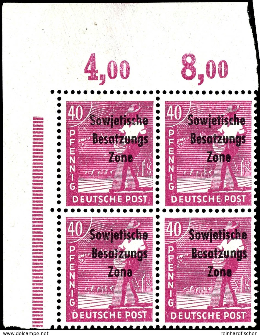 40 Pfg. Arbeiter Mit Doppeltem Aufdruck, Einmal Im Blinddruck, Postfrischer 4er-Block Aus Der Linken Oberen Bogenecke, F - Other & Unclassified