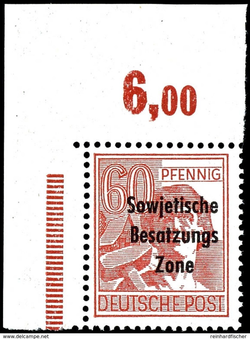 60 Pfg. Arbeiter Braunrot, Plattendruck Aus Der Linken Oberen Bogenecke Mit Nicht Durchgezähntem Oberrand, Postfrisch, G - Other & Unclassified