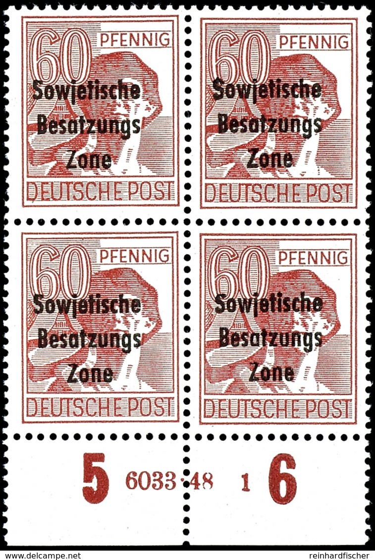 60 Pfg. Arbeiter Karminbraun, Zwei 4er-Blocks Vom Bogenunterrand Mit HAN "6033.48 1" Bzw. "6033.48 2", Postfrisch, Zwei  - Other & Unclassified