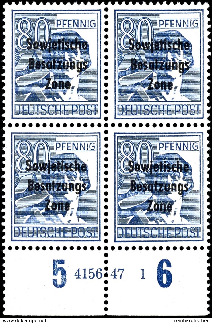 80 Pfg. Arbeiter, Zwei Postfrische 4er-Blocks Vom Bogenunterrand Mit HAN "4156.471" Bzw. "4156.472", Postfrisch, 2 Fotok - Other & Unclassified