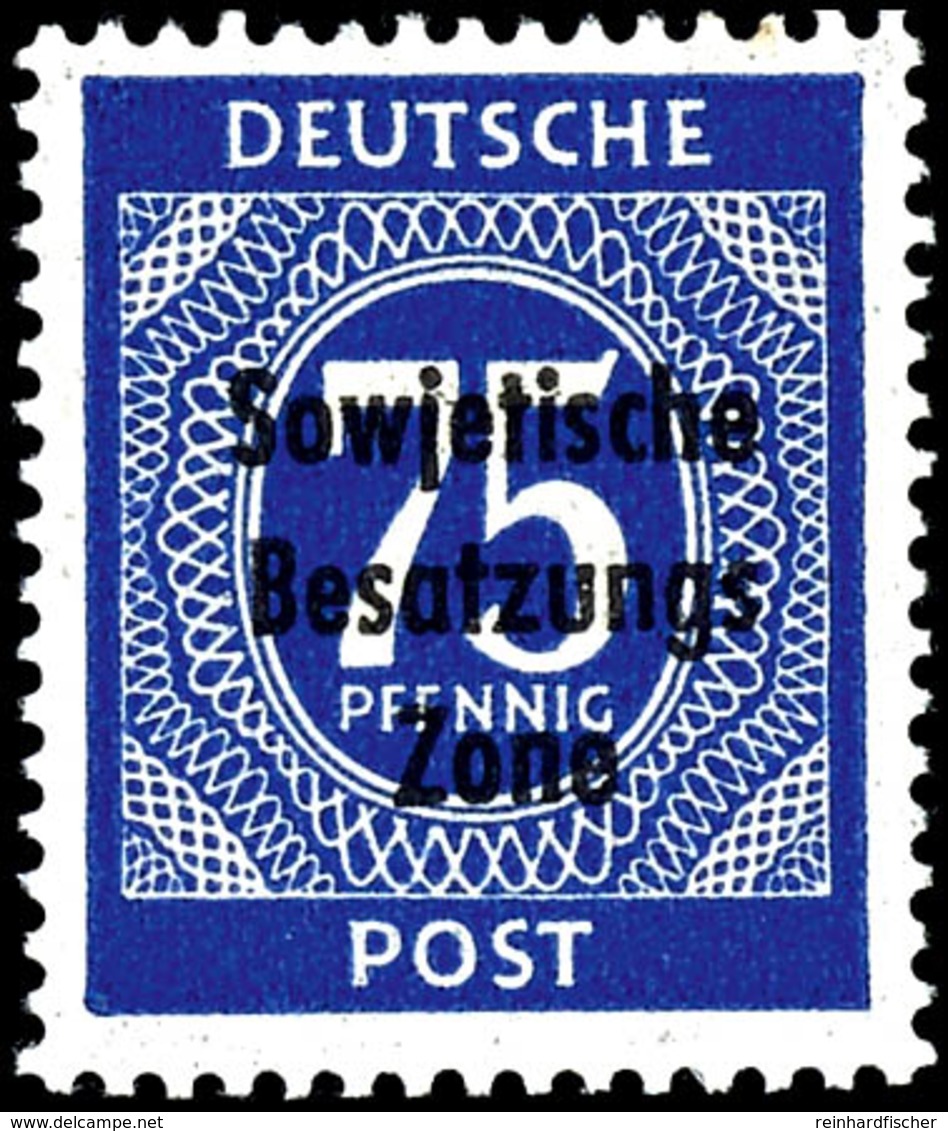 75 Pfg. Ziffer Schwärzlichviolettblau, Postfrisch, Eine Zahnspitze Gebräunt, Fotokurzbefund Dr. Ruscher, Mi. 300.-, Kata - Other & Unclassified