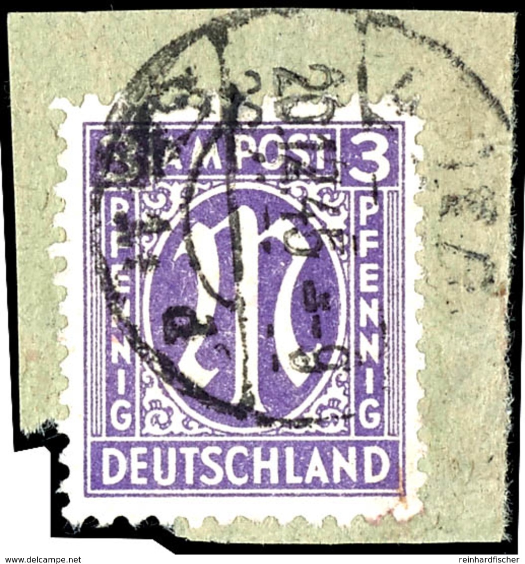 3 Pfennig Blauviolett, Gezähnt L 11 1/2, Gestempelt Auf Briefstück, Fotoattest Schlegel A. BPP, Michelwert 750,-, Katalo - Sonstige & Ohne Zuordnung