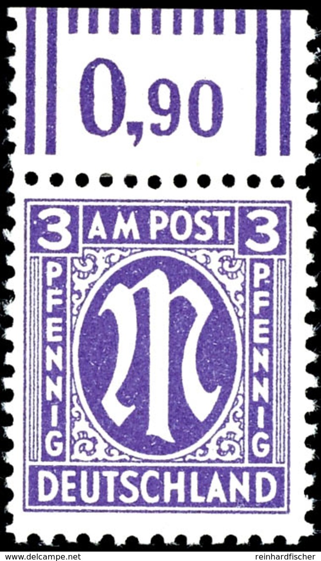 3 Pfennig Blauviolett, Gezähnt L 11 1/2, Papier Z, Postfrisch, Vom Oberrand, Dort Falzrest, Fotoattest Schlegel A. BPP,  - Sonstige & Ohne Zuordnung