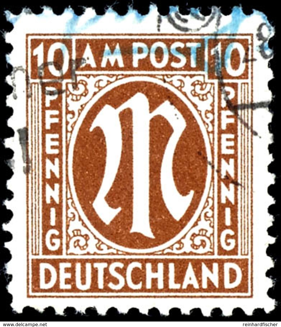 10 Pfennig Orangebraun, Gezähnt L 11 1/2 Papier Z, Mit Maschinenstempel Von "BONN", Eckbug Und Bläuliche Verfärbung, Gut - Altri & Non Classificati