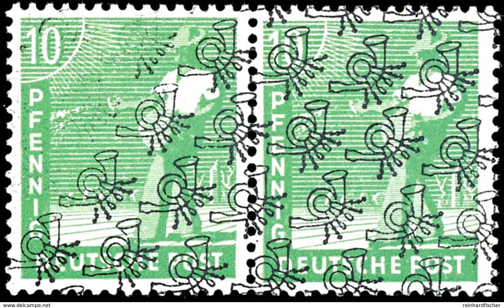 10 Pfennig Arbeiter Mit Diagonalem (nach Oben) Netzaufdruck, Waagerechtes Paar, Postfrisch, Gepr. Schlegel BPP, Michelwe - Altri & Non Classificati