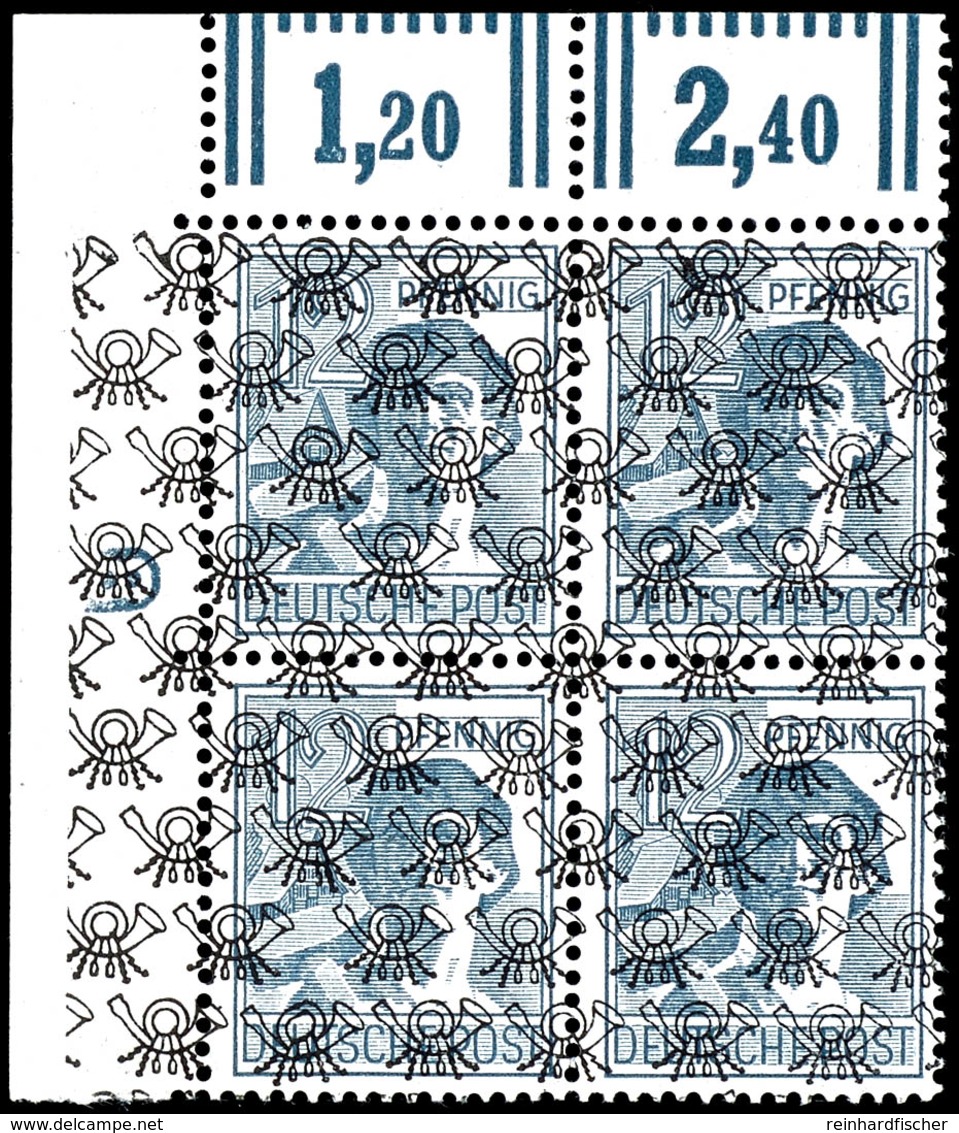 12 Pfennig Arbeiter Mit Netzaufdruck, Walzendruck, 4er-Block Aus Der Linken Oberen Bogenecke Mit Druckerzeichen "8" Nega - Other & Unclassified