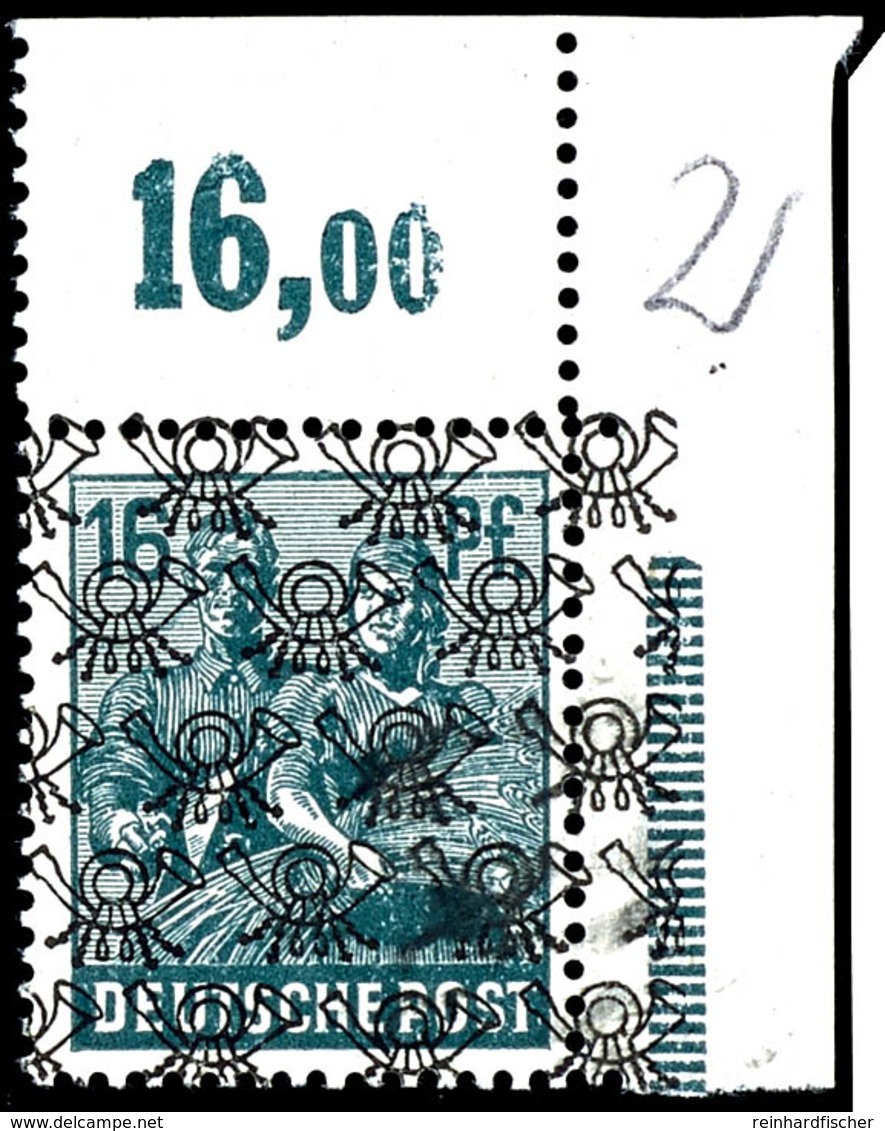 16 Pfennig Arbeiter Schwarzblaugrün Mit Netzaufdruck, Plattendruck Aus Der Rechten Oberen Bogenecke Mit Durchgezähntem B - Other & Unclassified