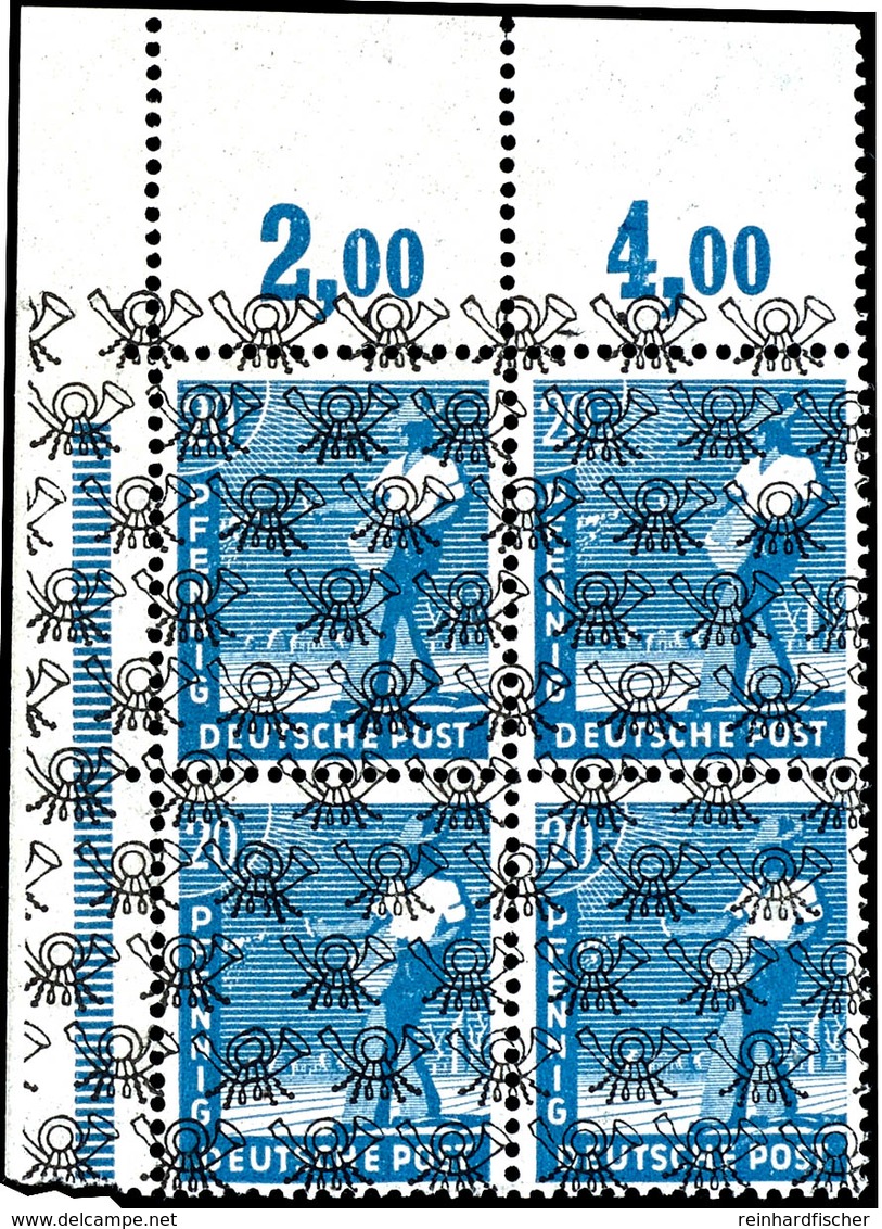 20 Pfennig Arbeiter Blau, Mit Netzaufdruck, Plattendruck, 4er-Block Aus Der Linkeren Oberen Bogenecke, Oberrand Durchgez - Other & Unclassified