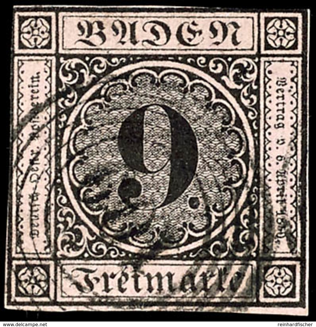 9 Kr. A. Altrosa, Farbfrisches Exemplar Mit Fünfringstempel "109" Aus Pforzheim, üblicher Badenschnitt, Sonst Tadellos,  - Other & Unclassified