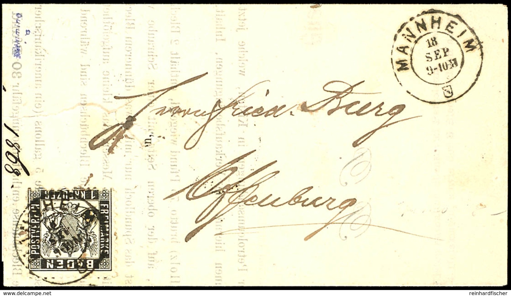 1 Kr. Schwarz, Vollzähniges Prachtstück Als Portorichtige Einzelfrankatur Auf Drucksache Von "MANNHEIM 18 SEP" (1868) Na - Autres & Non Classés