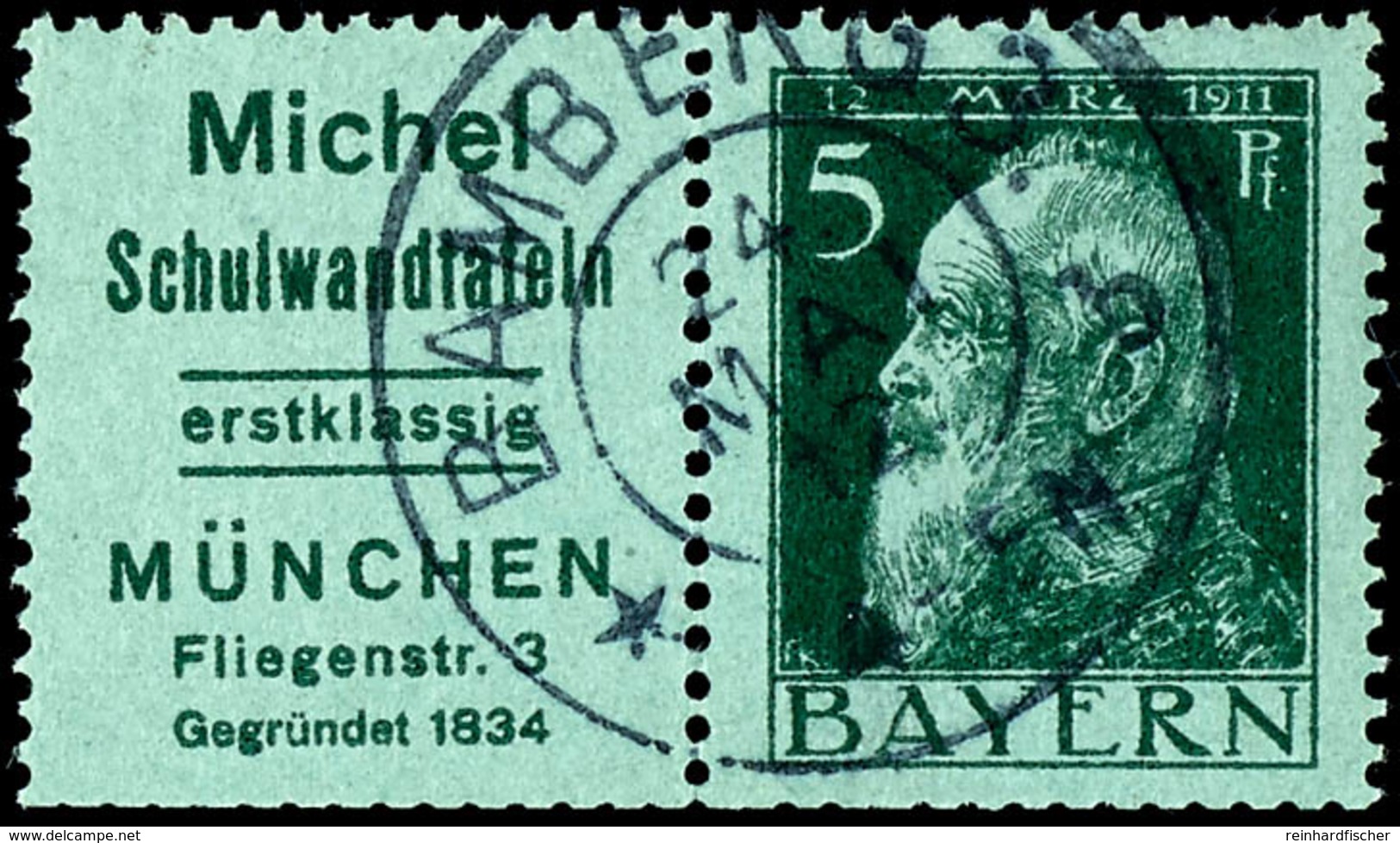 Michel Schulwandtafeln München + 5 Pfg Luitpold, Waagerechter Zusammendruck, Tadellos Gestempelt, Mi. 500.-, Katalog: W1 - Other & Unclassified