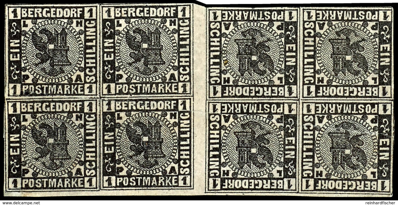 1 S. Wappen, 8er-Block Mit Zwei Kehrdruckpaaren Mit Zwischensteg, Ungebraucht, Ein Kehrdruckpaar Tadellos, Bug Durch Zwe - Bergedorf