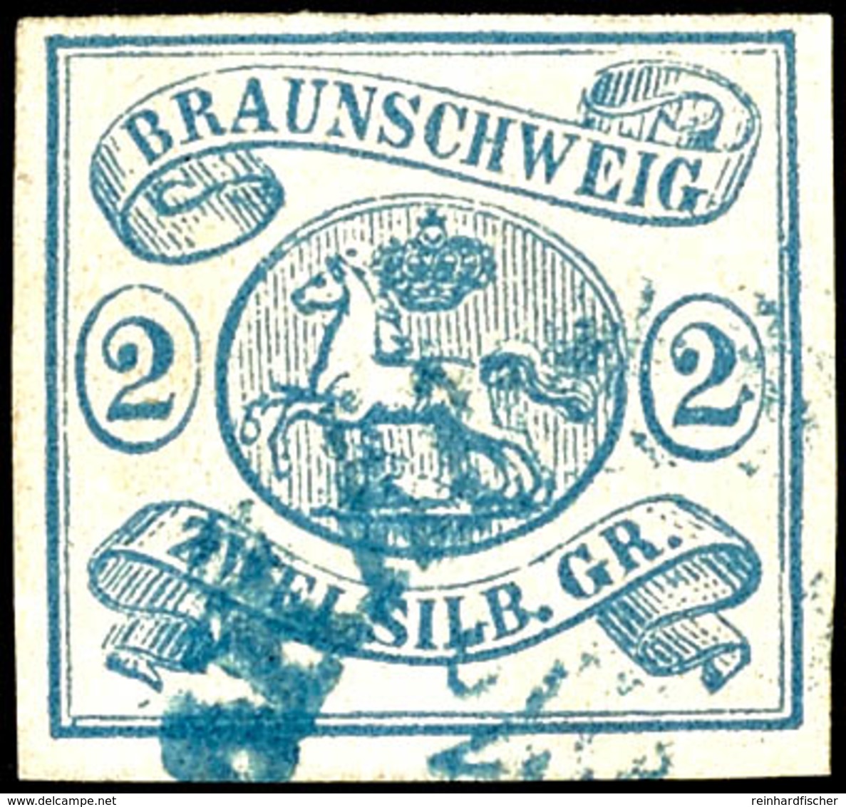 2 Silbergroschen Preußischblau, Vollrandiges Und Farbfrisches Kabinettstück, Klar Gestempelt Mit Blauem HK "Braunschweig - Sonstige & Ohne Zuordnung