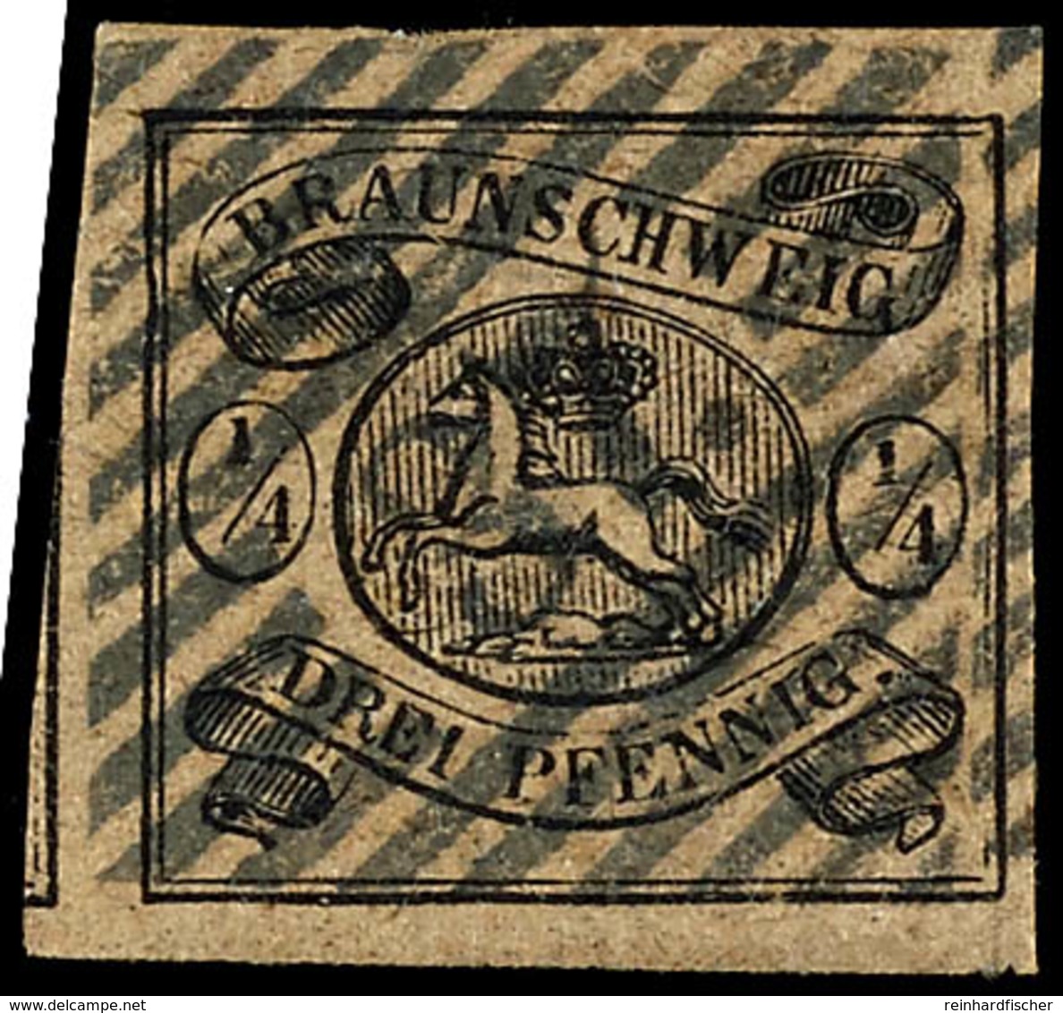 1/4 Ggr. / 3 Pfennig Schwarz Auf Hellbraun, Vollrandiges Kabinettstück, Klar Gestempelt Mit Nummernstempel "37", Gepr. G - Other & Unclassified